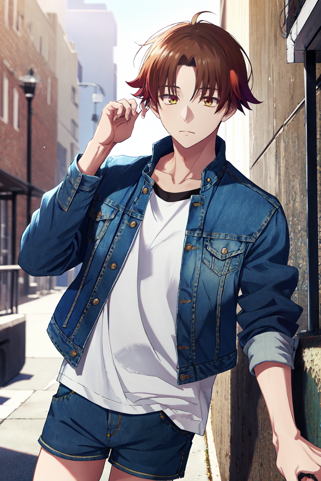 09025-4020175973-masterpiece, best quality, highres, 1boy kiyotaka ayanokoji, denim jacket, shorts.png